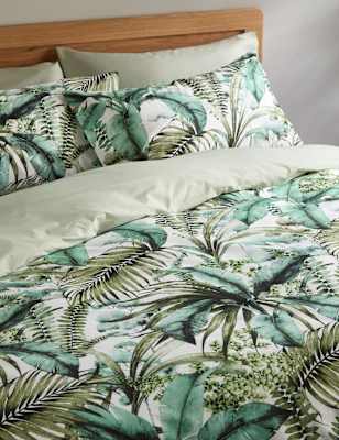 M&S Pure Cotton Watercolour Palm Bedding Set - DBL - Green Mix, Green Mix