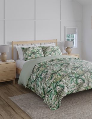 M&S Pure Cotton Watercolour Palm Bedding Set - 5FT - Green Mix, Green Mix