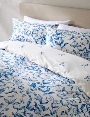 M&S Pure Cotton Trailing Leaf Bedding Set - 6FT - Blue Mix, Blue Mix