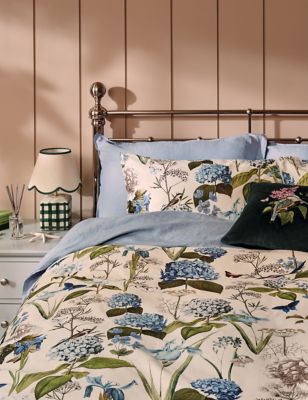 M&S Pure Cotton Floral Bedding Set - 5FT - Blue Mix, Blue Mix