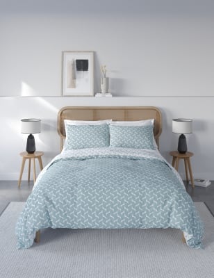 M&S Cotton Blend Geometric Bedding Set - 5FT - Duck Egg, Duck Egg