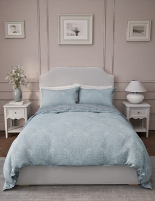 M&S Aida-Alouette Damask Sateen Bedding Set - DBL - Blue Mix, Blue Mix,Grey Mix