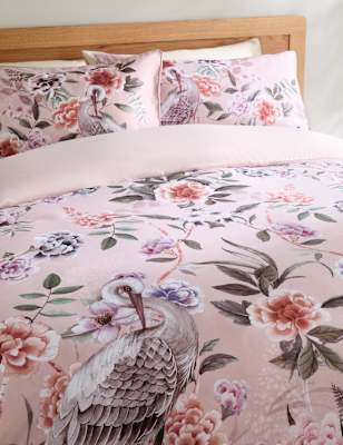 M&S Flora Chinoiserie Sateen Bedding Set - SGL - Pink Mix, Pink Mix,Navy Mix