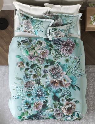 

M&S Collection Bettwäscheset aus Satin mit Blütenmotiv - Duck Egg, Duck Egg