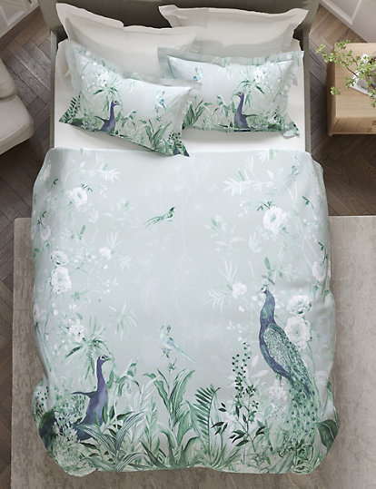 M&S Collection Raine Peacock Sateen Embroidered Bedding Set - Sgl - Duck Egg, Duck Egg