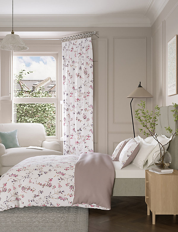 Ropa de cama 100% algodón satinada con estampado de flores de cerezo - ES