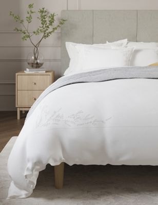 M&S Rose-Ella Sateen Embroidered Bedding Set - DBL - White, White