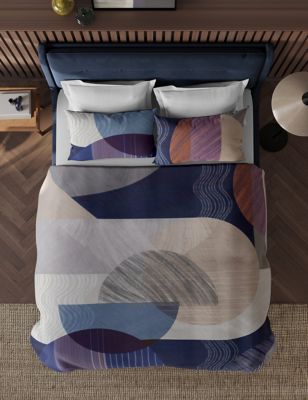 M&S Pure Cotton Abstract Bedding Set - 5FT - Navy Mix, Navy Mix