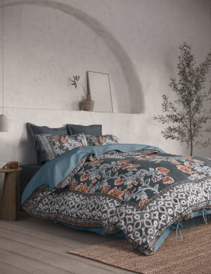 Sevilla Blue Floral Cotton Duvet Cover Bedding Set