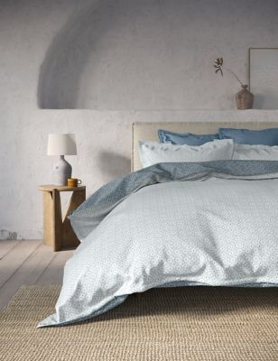 M&S X Fired Earth Seville Sidonia Brushed Cotton Bedding Set - SGL - Blue Mix, Blue Mix
