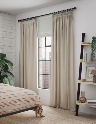 M&S Pure Cotton Pencil Pleat Curtains - EW90 - Neutral, Neutral,Green,Clay,Stone