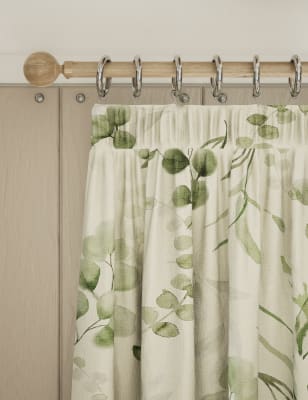 M&S Pure Cotton Watercolour Pencil Pleat Curtains - EW90 - Green, Green