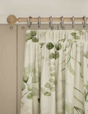 M&S Pure Cotton Watercolour Pencil Pleat Curtains - NAR54 - Green, Green