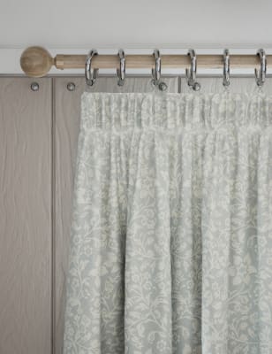 M&S Leaf Jacquard Pencil Pleat Curtains - WDR54 - Duck Egg, Duck Egg