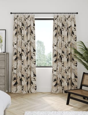 

M&S Collection Cotton Blend Palm Pencil Pleat Blackout Curtains - Black Mix, Black Mix