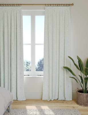 

Gingham Floral Pencil Pleat Blackout Curtains - Green Mix, Green Mix