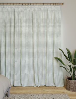 

M&S Collection Gingham Floral Pencil Pleat Blackout Curtains - Green Mix, Green Mix