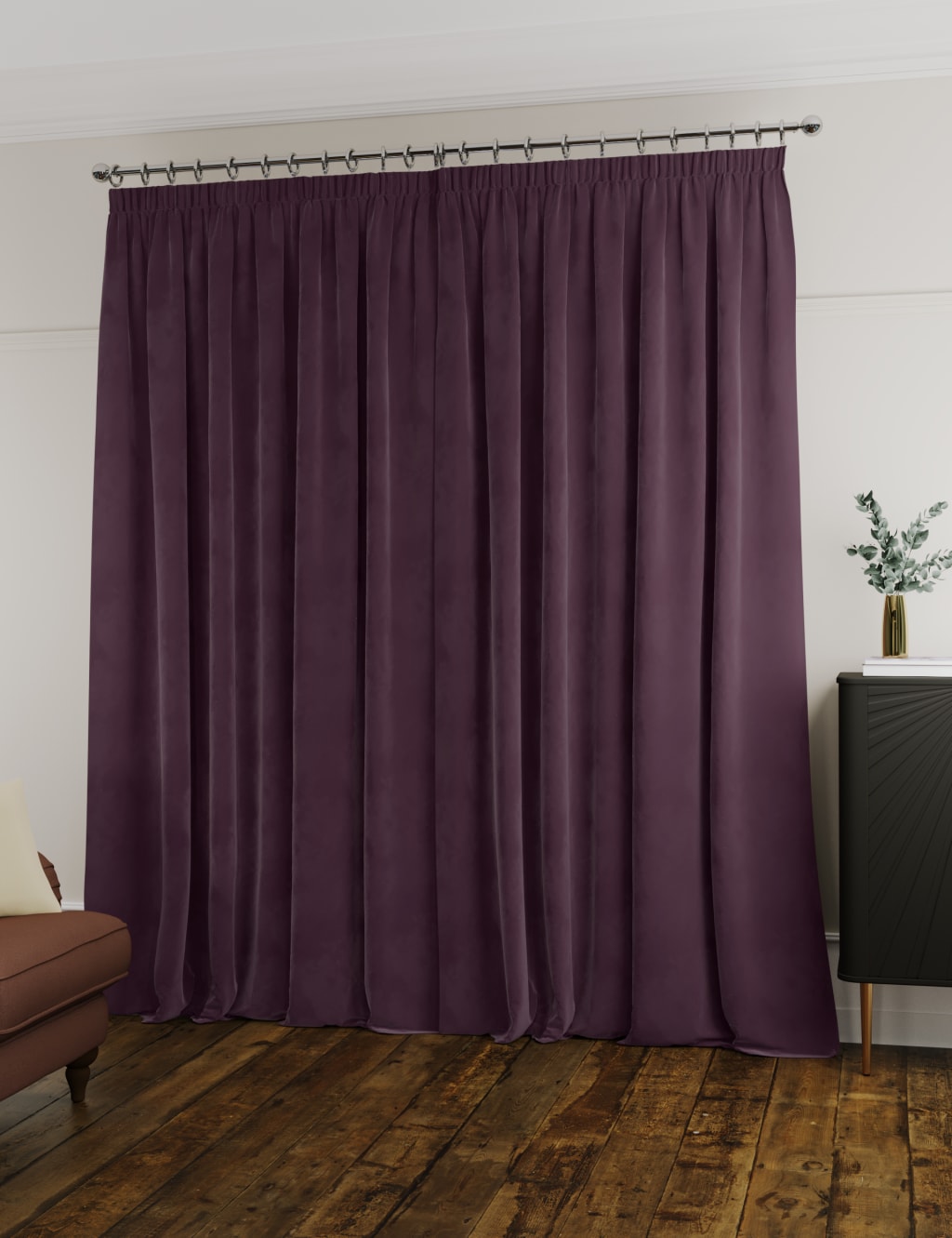 Velvet Pencil Pleat Thermal Curtains image 3