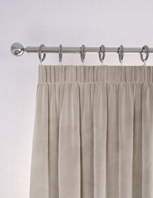M&S Velvet Pencil Pleat Temperature Smart Curtains - EW72 - Champagne, Champagne,Navy,Forest Green,R