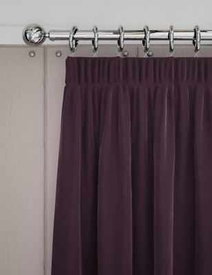 M&S Velvet Pencil Pleat Temperature Smart Curtains - EL90 - Dark Purple, Dark Purple,Champagne,Navy,