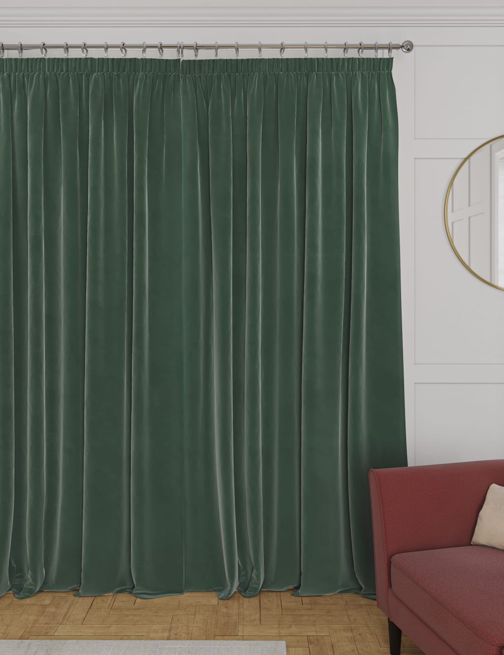 Velvet Pencil Pleat Thermal Curtains image 2