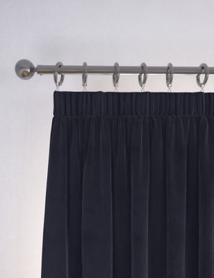 M&S Velvet Pencil Pleat Thermal Curtains - EW90 - Navy, Navy,Forest Green,Rust,Terracotta,Mauve