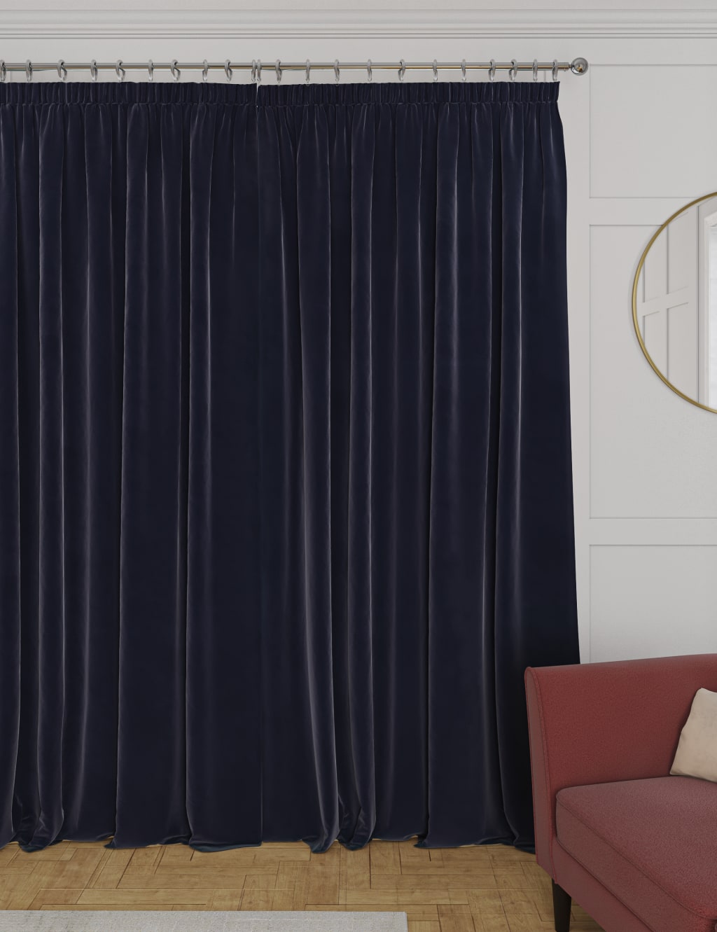Velvet Pencil Pleat Thermal Curtains image 3