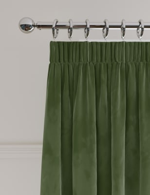 

M&S Collection Velvet Pencil Pleat Thermal Curtains - Green, Green