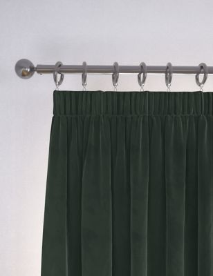 M&S Velvet Pencil Pleat Temperature Smart Curtains - EL90 - Forest Green, Forest Green,Champagne,Nav