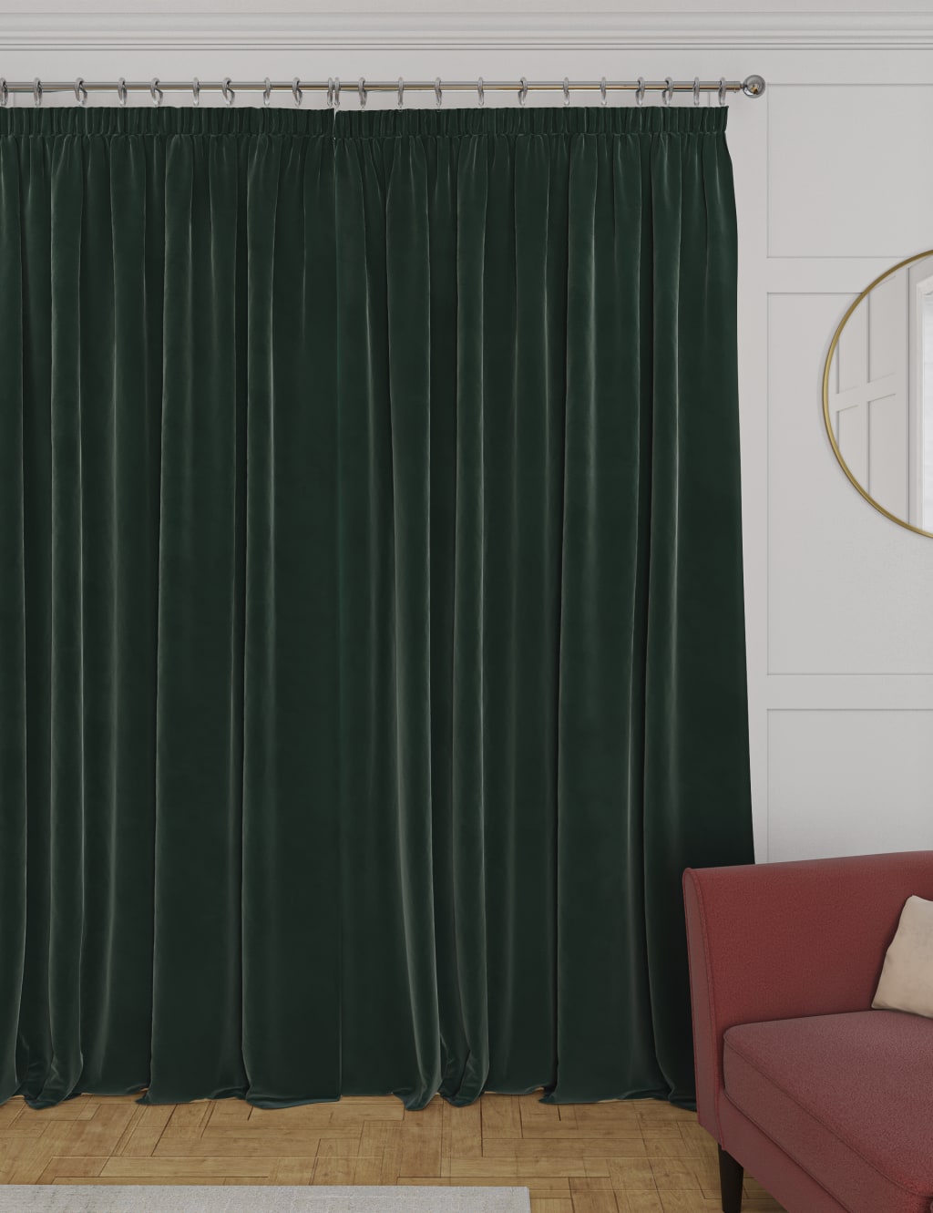 Velvet Pencil Pleat Thermal Curtains image 2