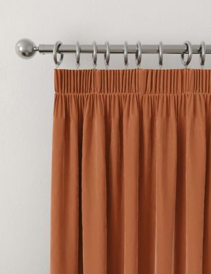 M&S Velvet Pencil Pleat Temperature Smart Curtains - NAR54 - Rust, Rust,Champagne,Soft Pink,Navy,Mau