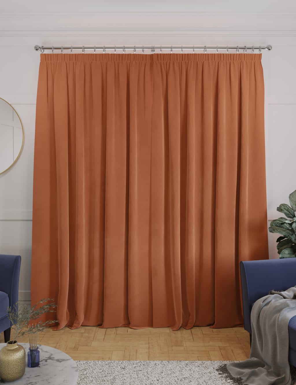 Velvet Pencil Pleat Thermal Curtains image 3
