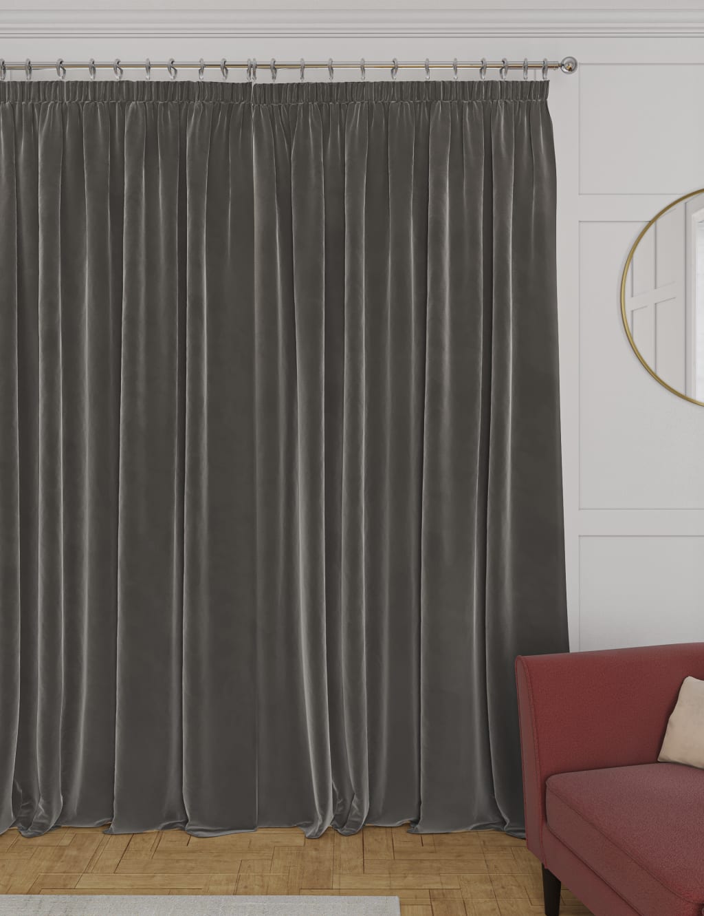 Velvet Pencil Pleat Thermal Curtains image 3