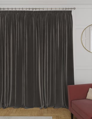 

M&S Collection Velvet Pencil Pleat Thermal Curtains - Charcoal, Charcoal