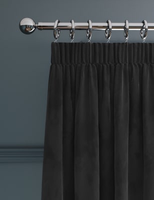 

M&S Collection Velvet Pencil Pleat Thermal Curtains - Black, Black