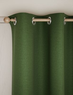 M&S Brushed Eyelet Blackout Temperature Smart Curtains - NAR72 - Green, Green,Neutral,Grey