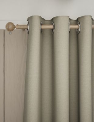 M&S Brushed Eyelet Blackout Temperature Smart Curtains - NAR54 - Neutral, Neutral