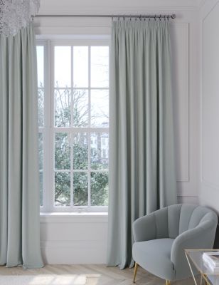 M&S Faux Silk Pencil Pleat Blackout Curtains - WDR72 - Duck Egg, Duck Egg,Champagne,Soft Pink