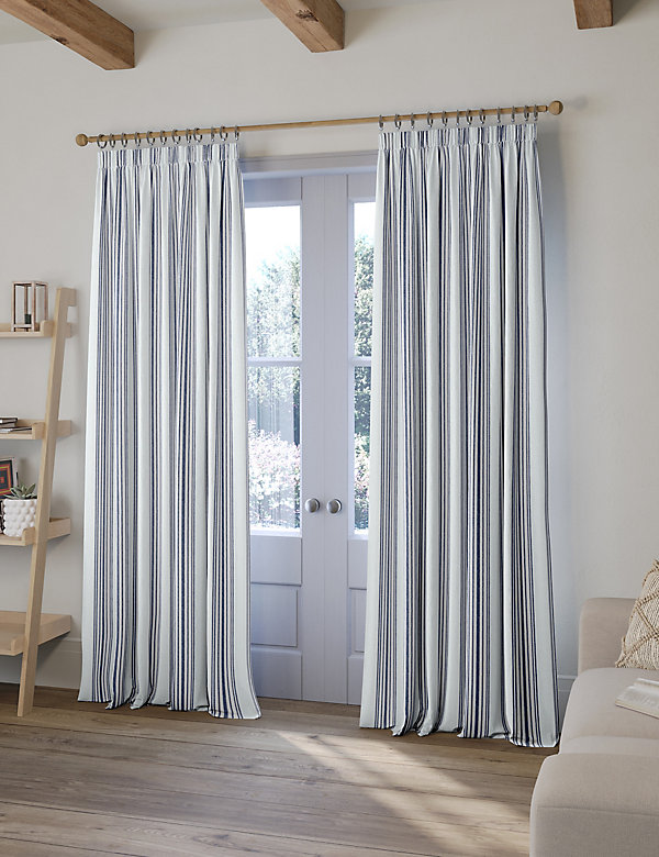 Woven Striped Pencil Pleat Curtains - AT
