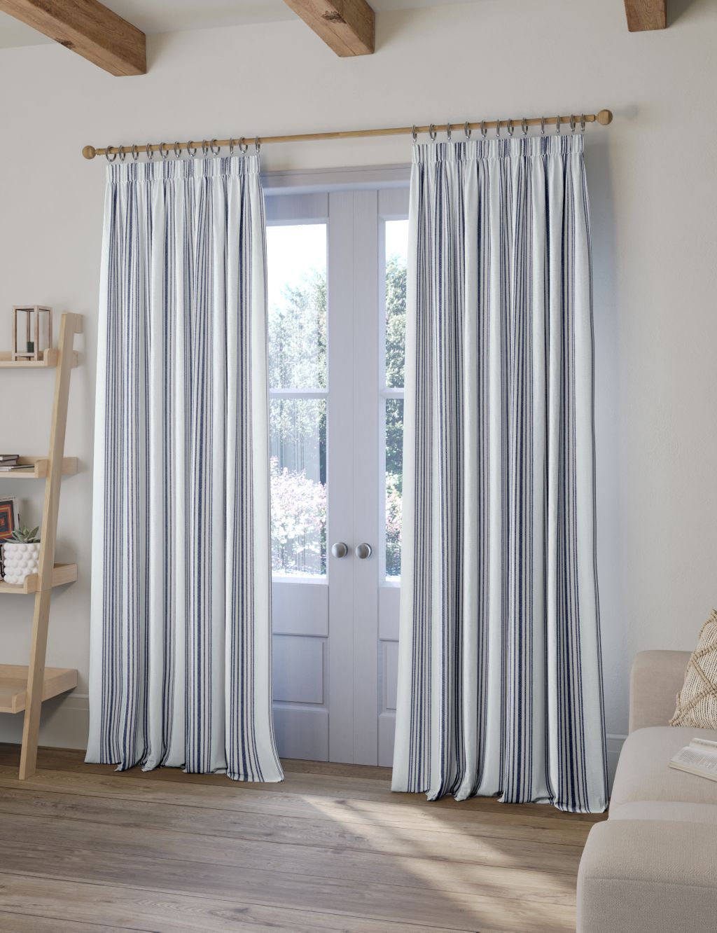 Woven Striped Pencil Pleat Curtains image 1