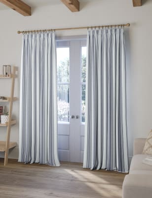 Woven Striped Pencil Pleat Curtains