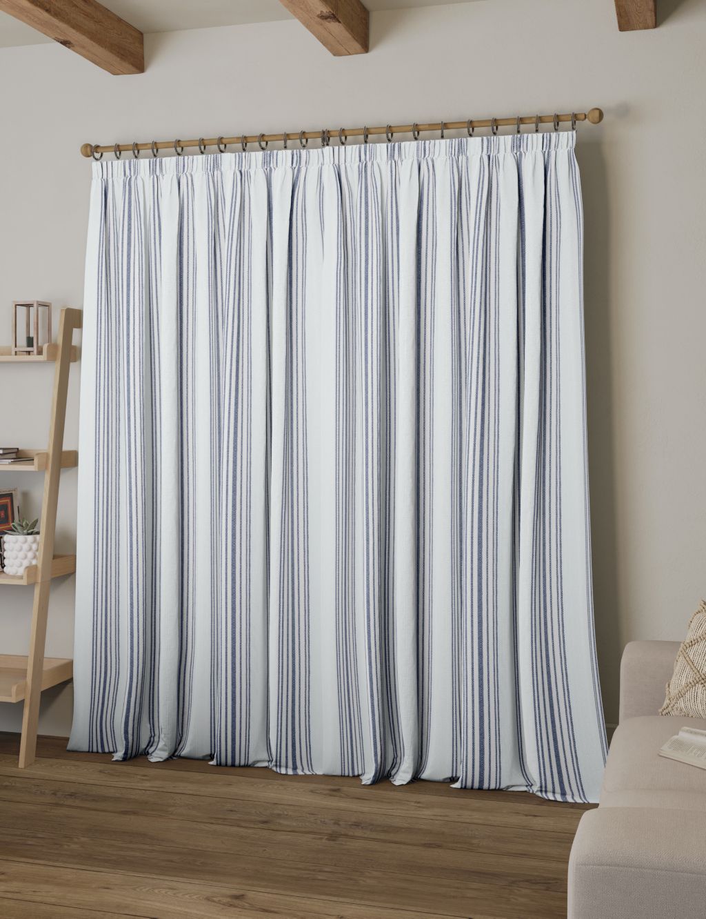 Woven Striped Pencil Pleat Curtains image 2