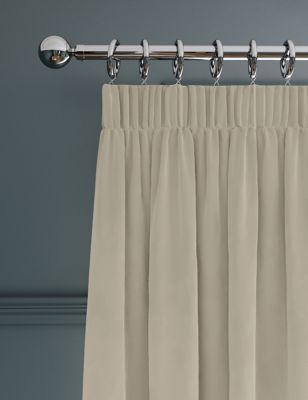 M&S Velvet Pencil Pleat Ultra Thermal Curtains - WDR90 - Champagne, Champagne,Navy,Green