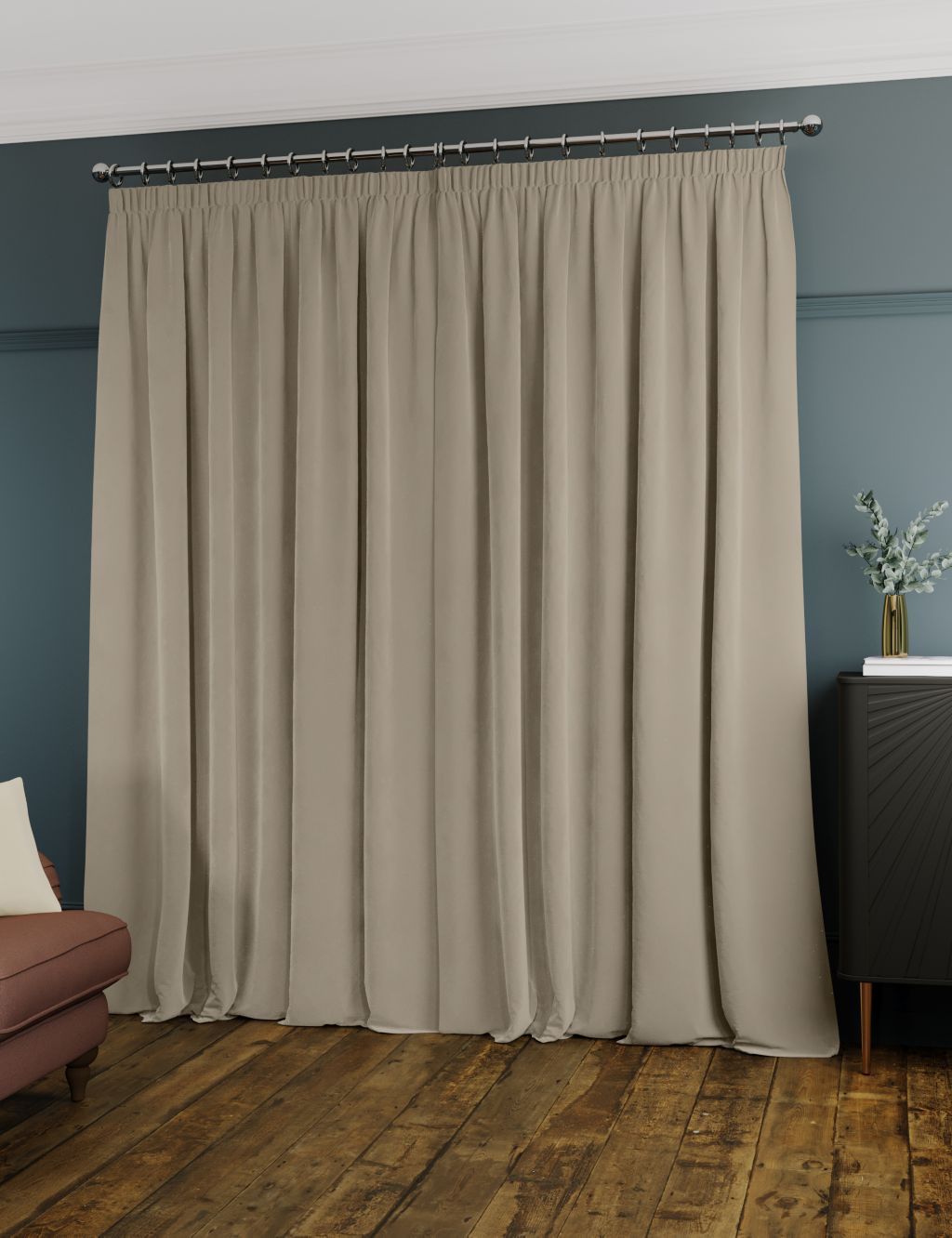 Velvet Pencil Pleat Ultra Thermal Curtains image 3