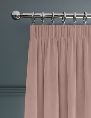 M&S Velvet Pencil Pleat Ultra Temperature Smart Curtains - EL90 - Soft Pink, Soft Pink