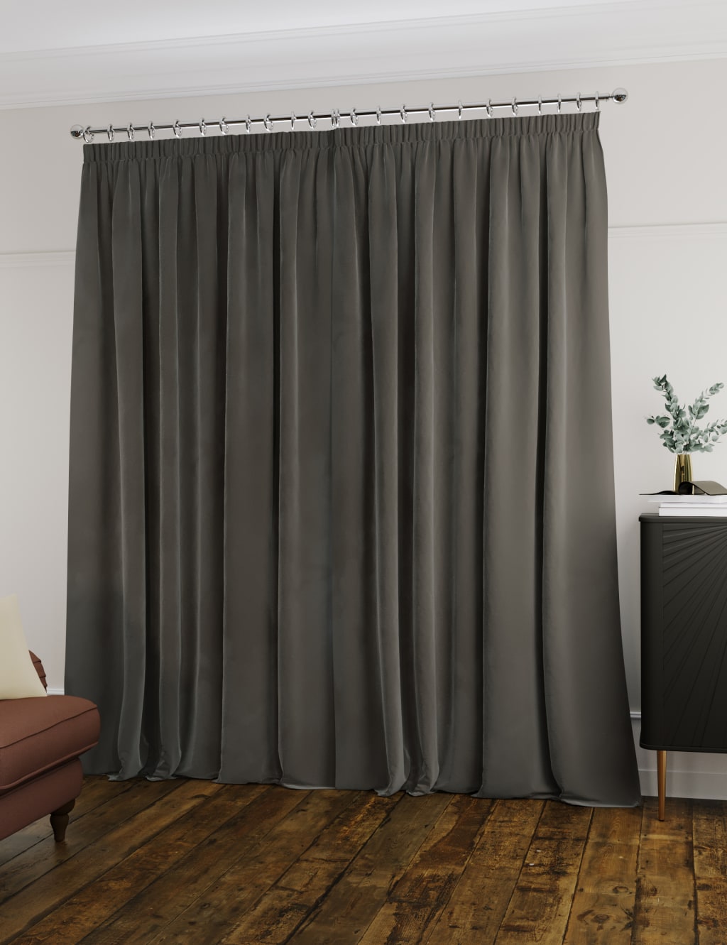 Velvet Pencil Pleat Ultra Thermal Curtains image 2