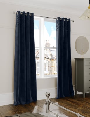 

M&S Collection Cortinas acolchadas térmicas con ojales de terciopelo - Navy, Navy