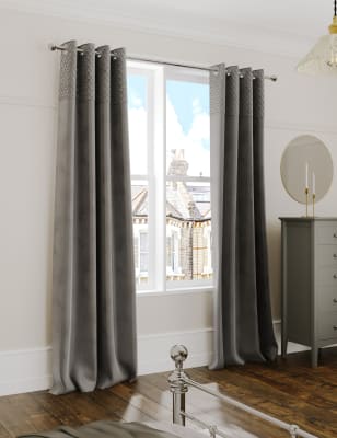 

M&S Collection Velvet Eyelet Quilted Thermal Curtains - Grey, Grey