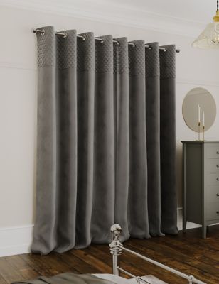 Image of M&S Velvet Eyelet Quilted Thermal Curtains - EW90 - Grey, Grey,Ochre,Navy