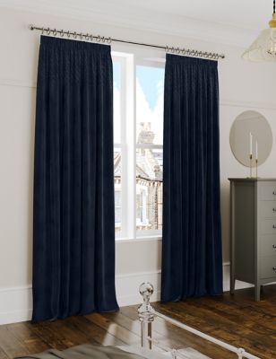 

M&S Collection Velvet Pencil Pleat Quilted Thermal Curtains - Navy, Navy